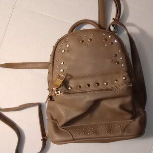 Bebe Mini Taupe Backpack w/ Gold Studs